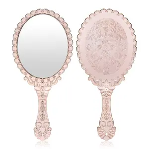 1pcs Vintage Princess Handheld Makeup Mirror, Brass Embossed Floral Design, Portable Desktop Mirror for Travel, Parties, Classrooms, Hand Mirrors