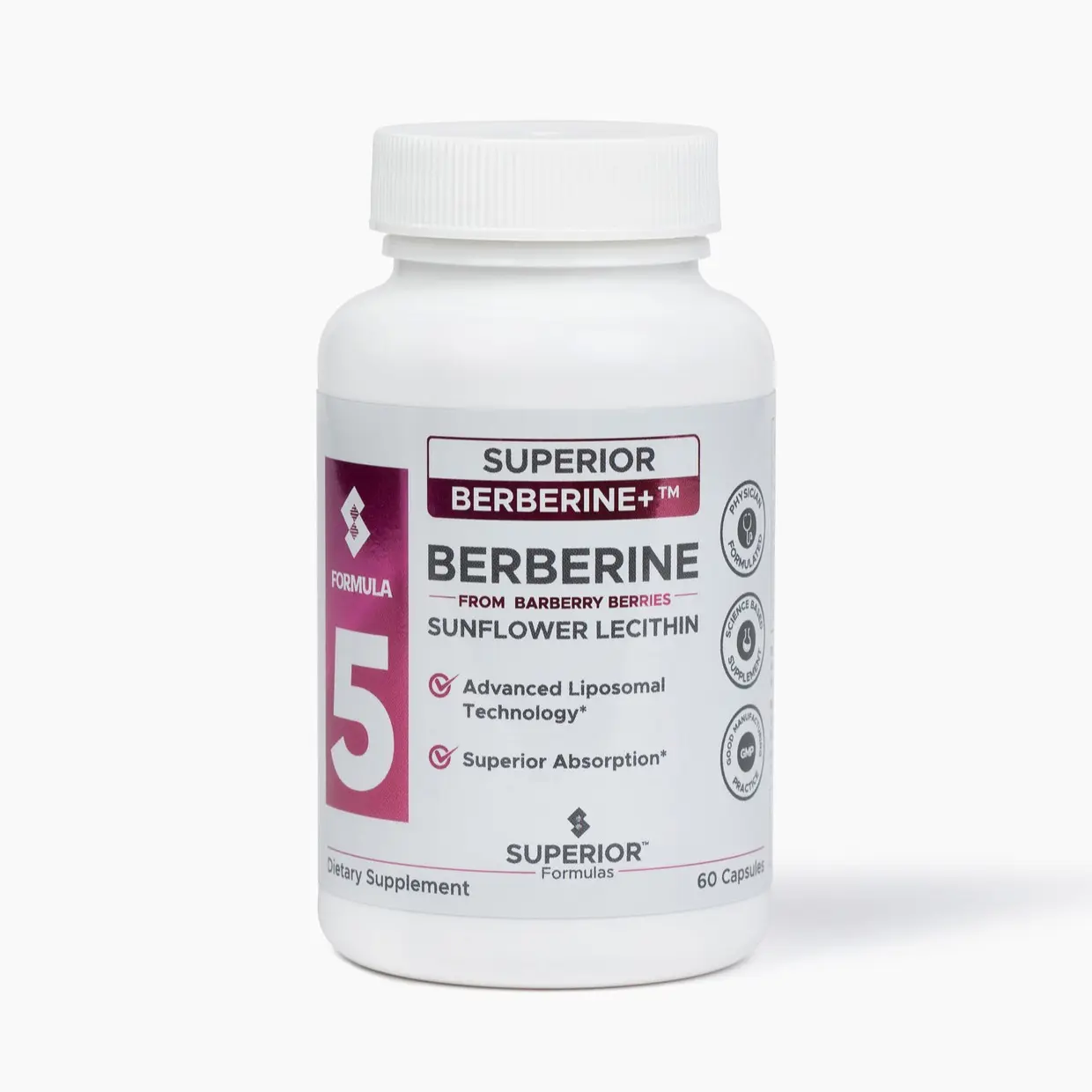 Formula 5 Berberine+ 1,000mg — Sunflower Lecithin for Absorption Support | NSF GMP Certified, Made in USA | 60 Capsules