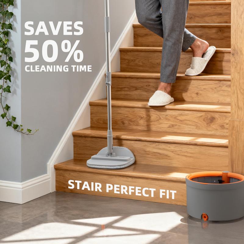 Mop and bucket set, convenient for cleaning corners, rotating mop with dirty water self separation system, including 4 replacement mop heads, household self-cleaning mop and bucket system, equipped with mop scraper for floor cleaning