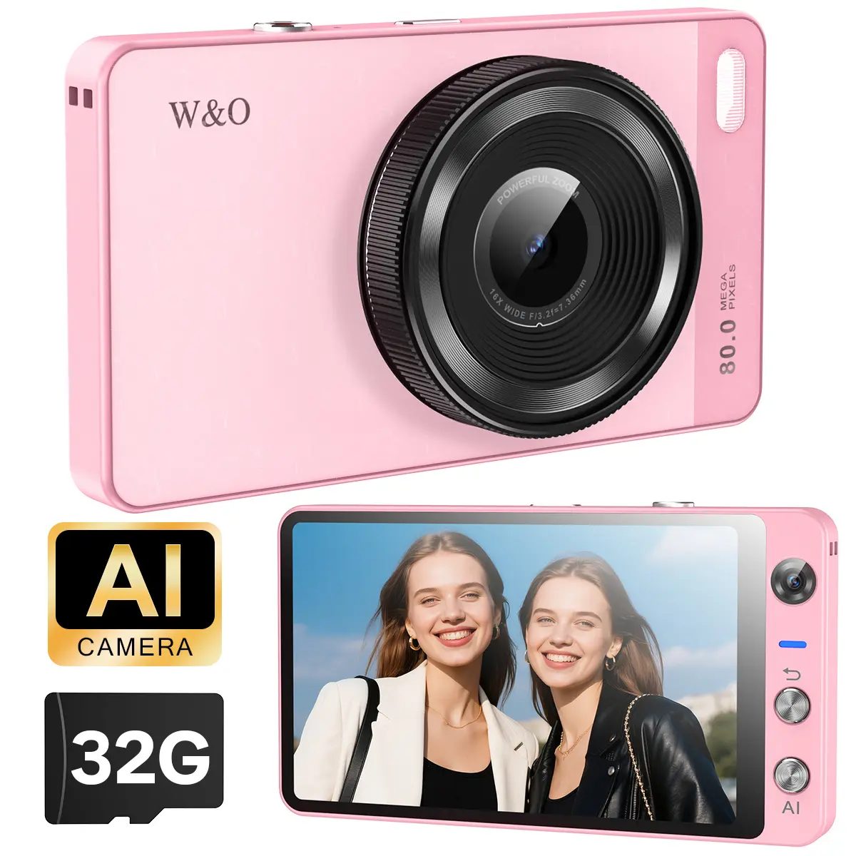 W&O AI Digital Camera, Autofocus AI Camera Front and Rear Compact Digital Cameras for Photography with WiFi,Object Recognition, 4.0'' Touch Screen,Smart Digital Camera