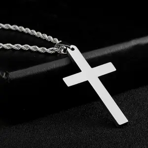 Men’s Stainless Steel Cross Pendant Necklace with Chain, Trendy Fashion Jewelry for Daily Wear & Party, Classic All-Match Religious Charm, Perfect Birthday Gift for Him, Adjustable Length 20–23 Inches
