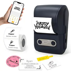 Portable Mini Label Printer with 3 Rolls Paper, Thermal Barcode Printer for Small Business, Home, School, Lithium Batteries Included