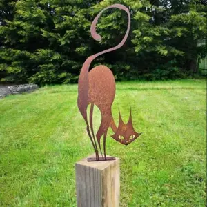 Rusty Metal Cat Fence Topper - Witches Cat - Halloween Cat - Black Cat - Cat Garden Decor
