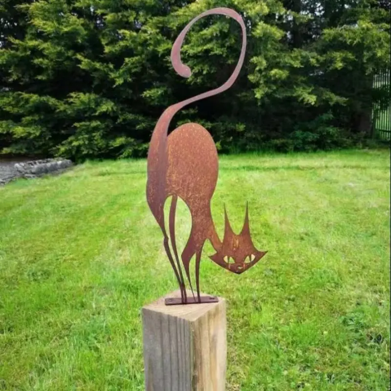Rusty Metal Cat Fence Topper - Witches Cat - Halloween Cat - Black Cat - Cat Garden Decor