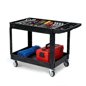 [HOT] Garvee Heavy-Duty 2-Tier Service Cart, 550 lbs Capacity Rolling Utility Cart with Lipped Shelves, Black
