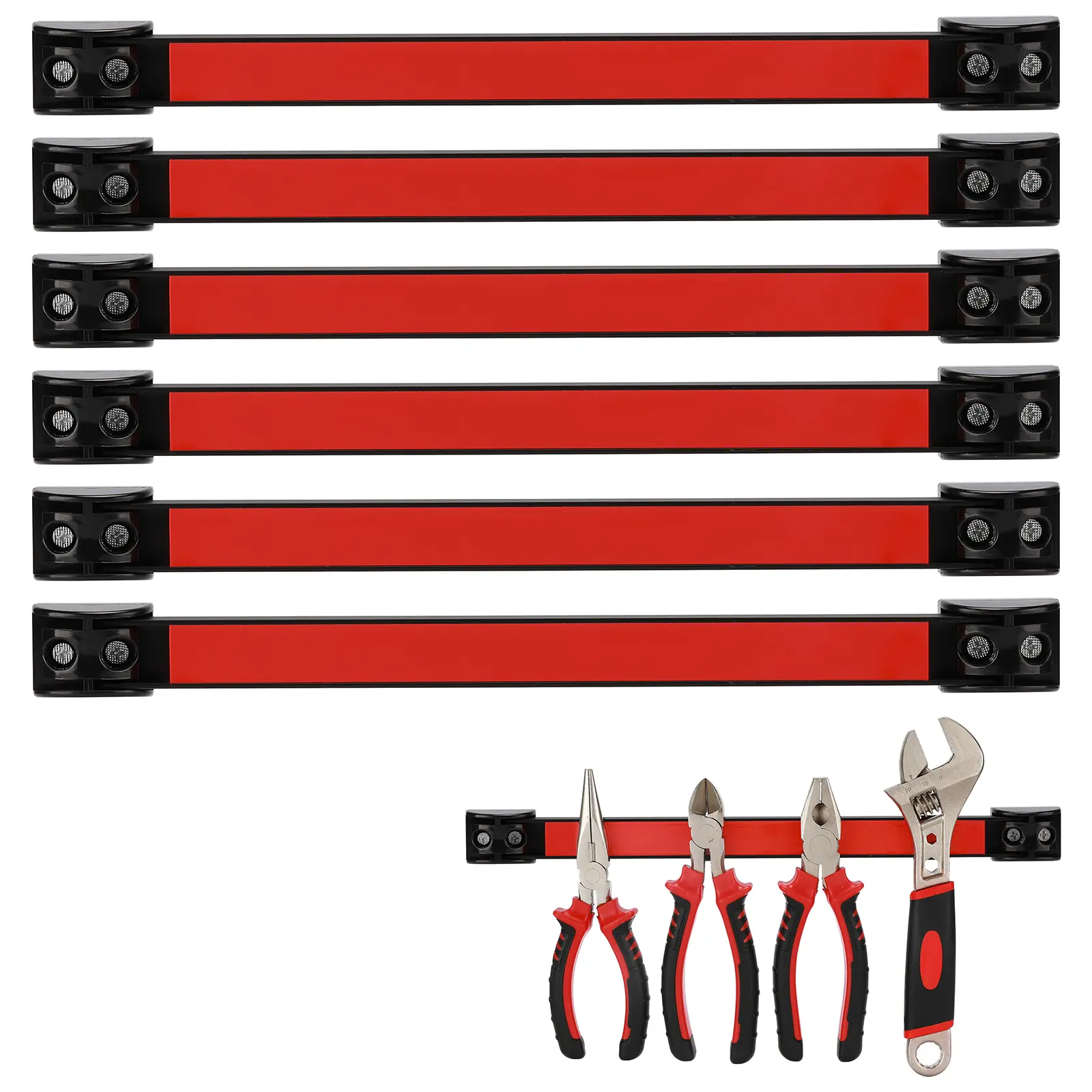 CASOMAN 12" Magnetic Holder Strip (6 Packs) - 1.18 inch Wide Cr-V Steel Tool Rack, 15lbs Capacity, Garage Tool Storage, Basement/Studio/Sewing Table Organizer, International Warranty Yard Tool Rack Tool Kit