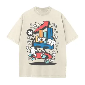 Men's Women's Vintage Washed T Shirt "Stock Chart Skater" Cartoon Graphic Oversized Short Sleeve Casual Summer Tops Trendy Basic Tees