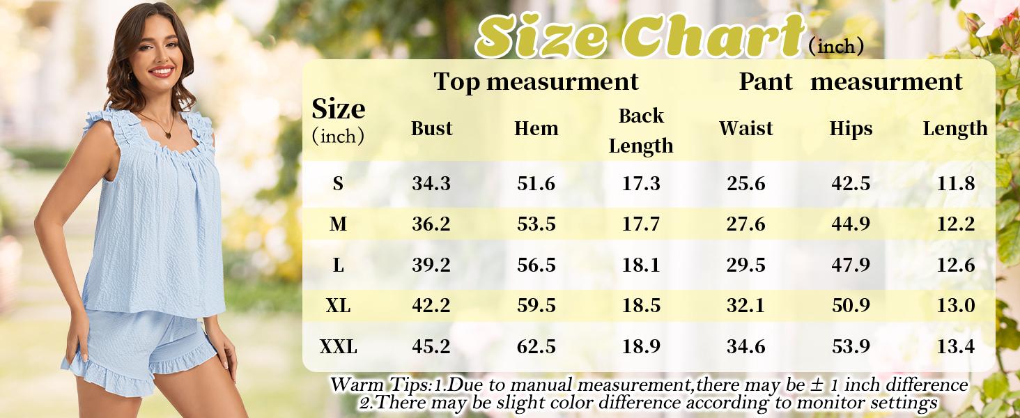 SWOMOG Women Pajama Sets 2 Pcs Ruffle Pjs Bridal Pajamas for Women Sleepwear Set with Tank Tops and Shorts