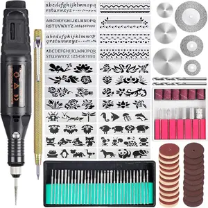 108 Engraving Tool Kit, Multi-Functional Electric Corded Micro Engraver Etching Pen DIY Rotary Tool for Jewelry Glass Wood Metal Plastic with Scriber, 82 Accessories and 24 Stencils - Black