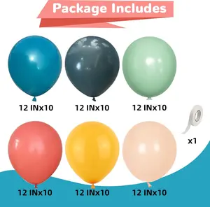 Boho Rainbow Balloon Set – 70PCS 12-inch Teal, Slate Blue, Olive Green, Dark & Light Orange, Lemon Yellow Latex Balloons with Ribbon for Birthday, Baby Shower, Bridal Shower, Wedding & Party Decorations