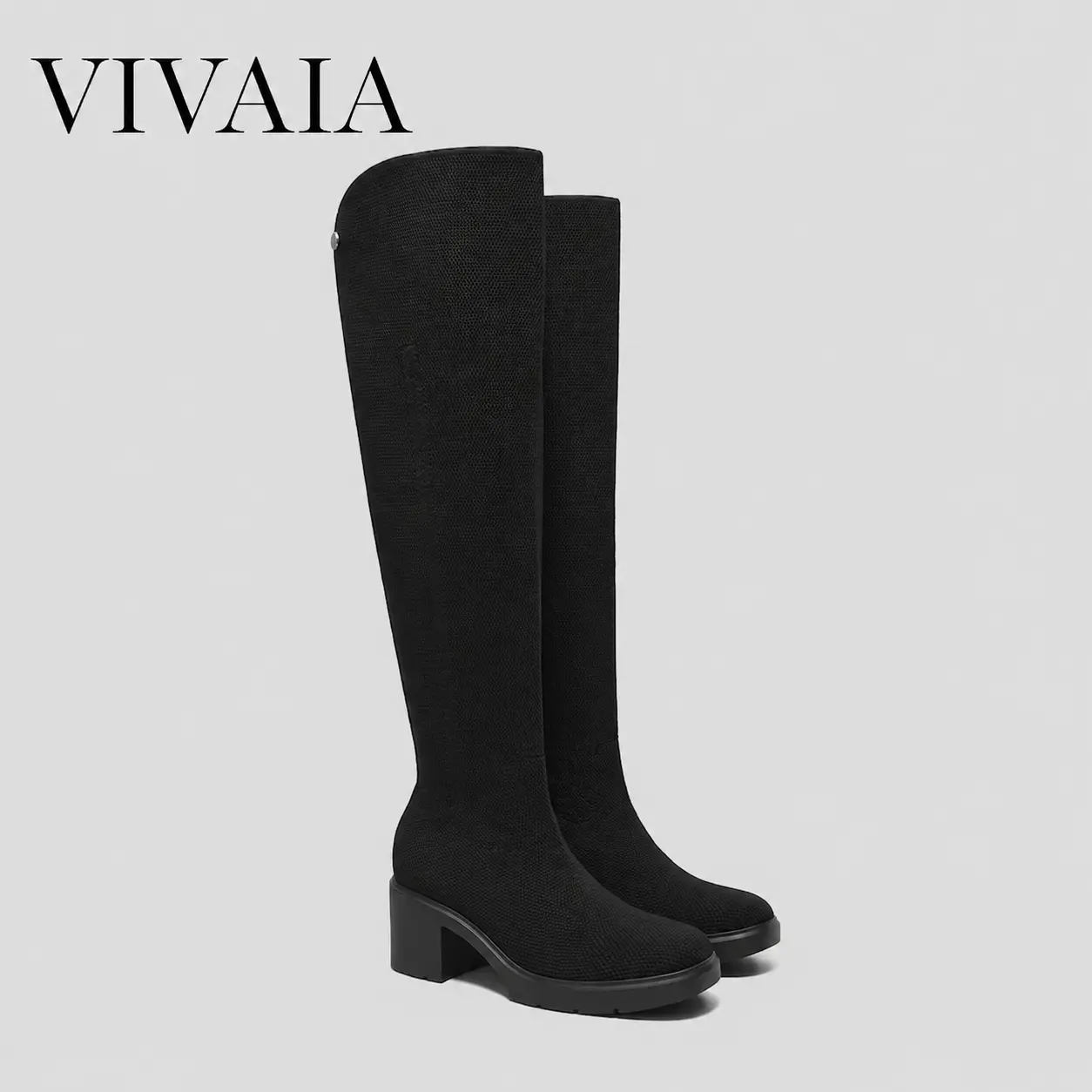 VIVAIA Women Fold-Over Square-Toe Knee-High Boots, Stable Block Heel Design & Wide-Calf Friendly Boots, Stretchy Thigh-High Boot tiktok creator picks Winter Warm Shoes(Gia)