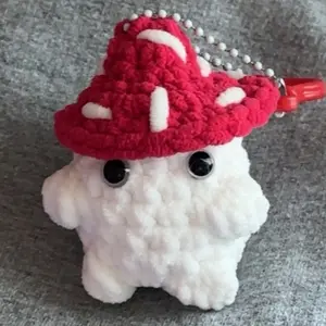 Handmade crochet mushroom keychain