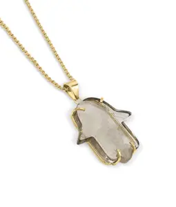 LUCKY HAMSA SMOKY QUARTZ CRYSTAL NECKLACE