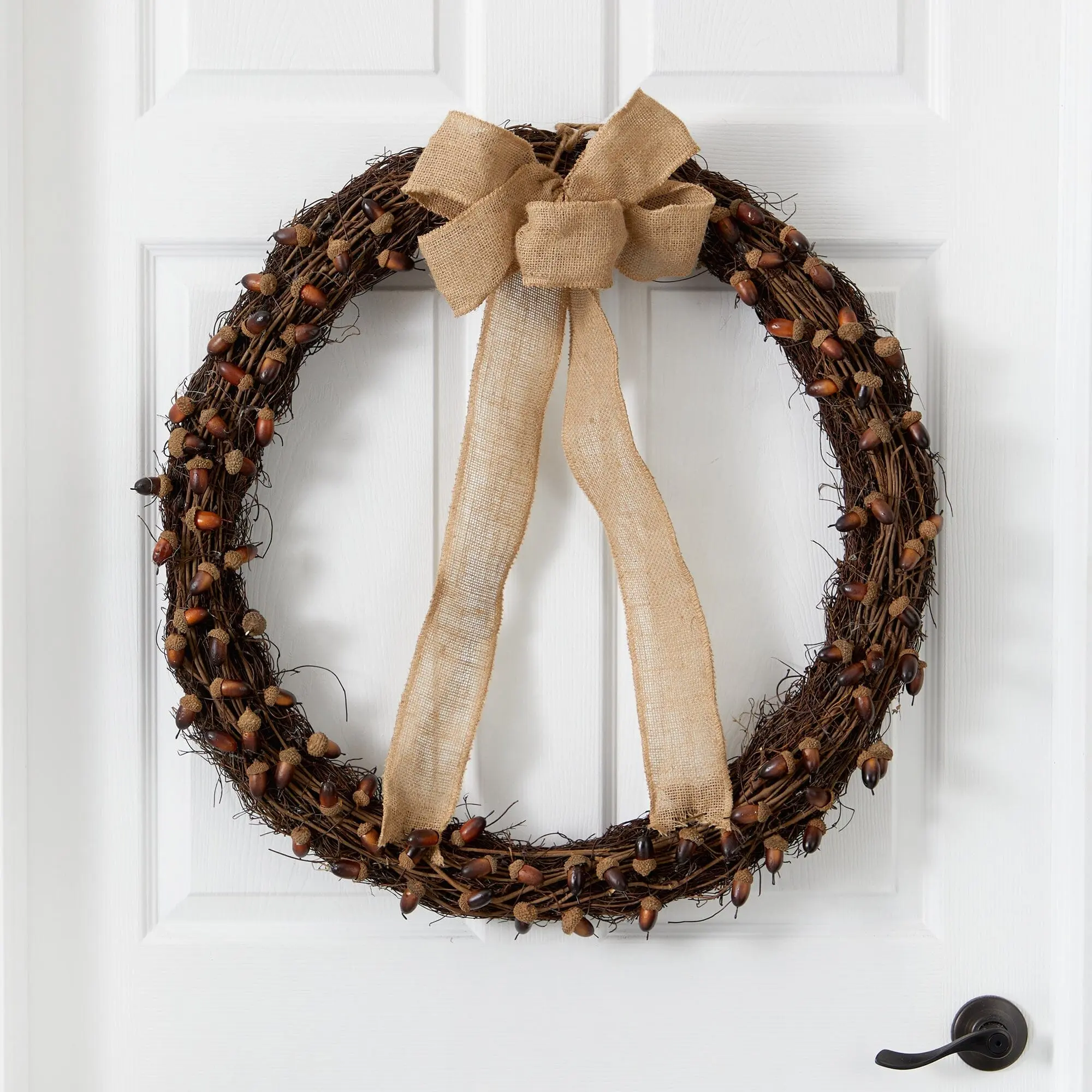 30in Rustic Fall Acorn & Decorative Bow Wreath - Farmhouse Festive Door Hanging, Home Decor Ornaments, Festive Supplies (30 inches, Any Space Use)