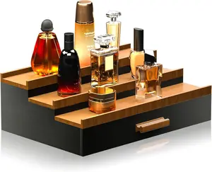 Wooden Cologne Organizer for Men 3 Tier of Cologne Display with Drawer Storage Perfume Oragnizer Display,Great Gift for Man(Black Walnut)