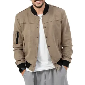 Men's Casual Varsity Jacket Long Sleeve Button Down Cardigan Vintage Suede Bomber Jackets