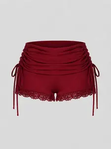 Women's Lace Adjustable Tie Mini Shorts, Street Style Low Waist Sexy Design, Fashion Casual Summer for Women and Girls