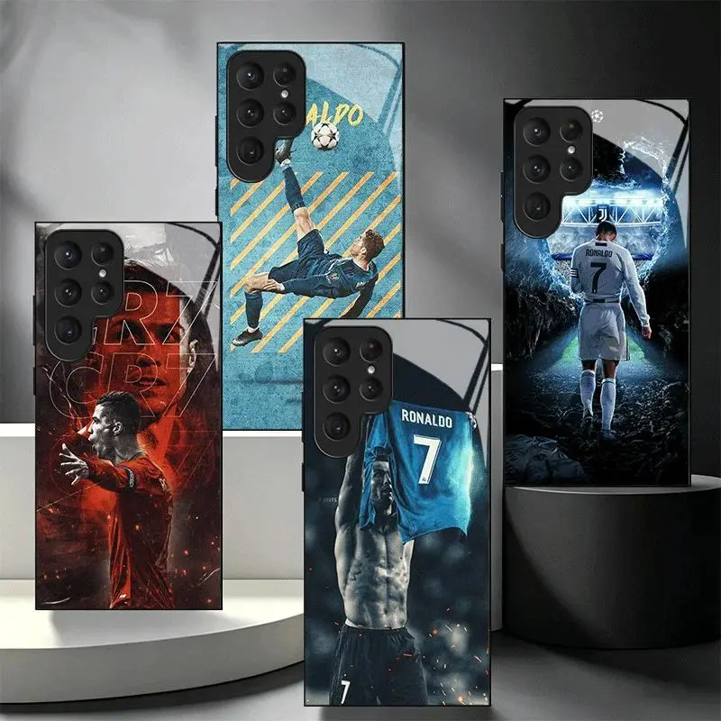 Customized Football Star C-CR7 TPU Silicone Glass Smartphone Case - Shockproof Multi-Model Accessory for Samsung Galaxy Series S26, S25, S24, S23 Ultra Edge, S22, S21 Plus, S20 FE, Protection