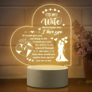 "I Love You" Acrylic Night Light - Home Decorative Light Gift for Wife from Husband, Ideal for Anniversary, Wedding, Mother’s Day
