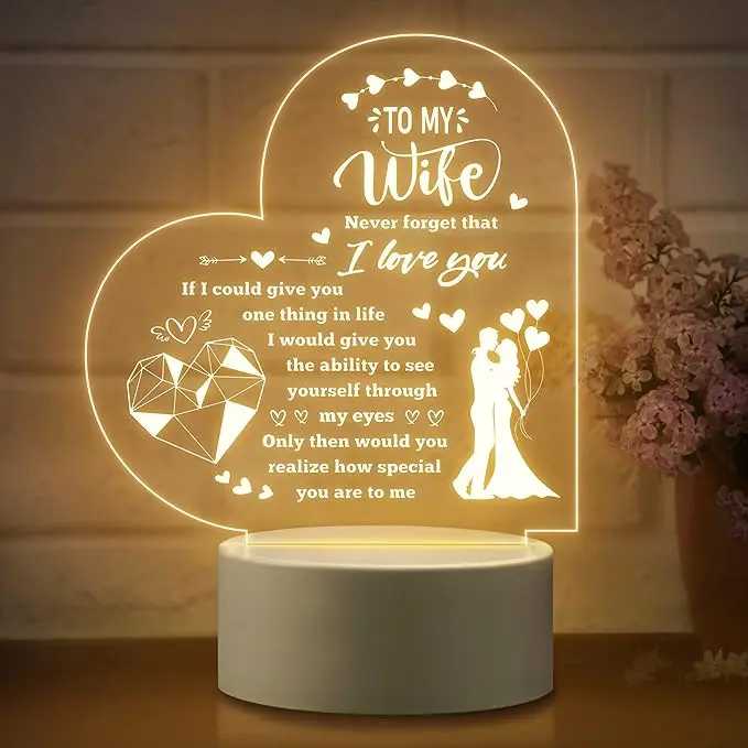 "I Love You" Acrylic Lighted Decorative Night Light - Home Decor Gift for Wife from Husband, Ideal for Anniversary, Mother’s Day, Lighted Decorative Lights
