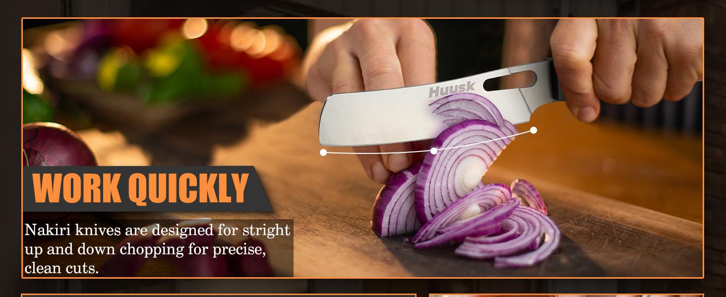 Huusk Folding Nakiri Knife with 440C Stainless Steel Blade, Wood Handle, Portable Kitchen Knife for BBQ, Outdoor ，BlackFriday  Christmas Gift