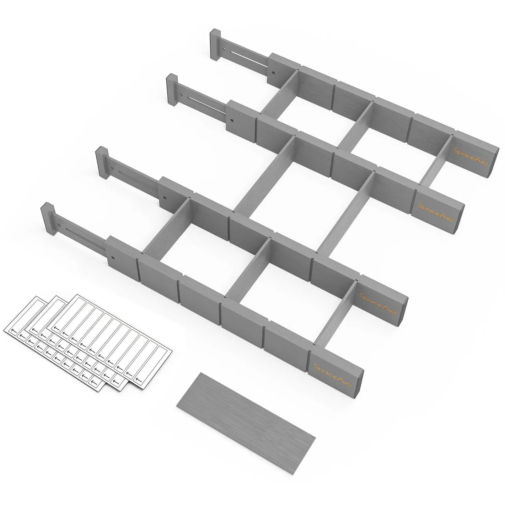 SpaceAid Bamboo Kitchen Drawer Dividers, 4 Dividers And 9 Inserts (Grey)