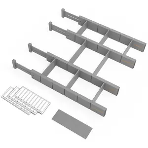 SpaceAid Bamboo Kitchen Drawer Dividers, 4 Dividers And 9 Inserts (Grey)