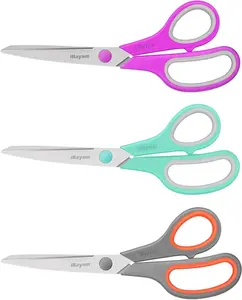 Scissors, iBayam 8" All Purpose Scissors Bulk 3-Pack,Ultra Sharp 2.5mm Thick Blade Shears Comfort-Gripfor Office Desk Accessories Sewing Fabric HomeCraft Teacher School Supplies, Right/Left Handed