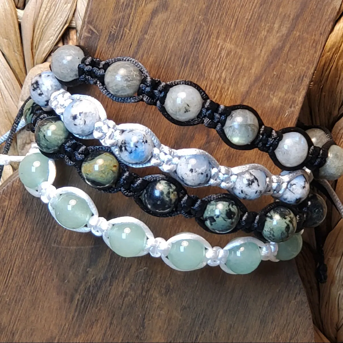8mm Beaded Macrame Bracelet - Neutral Colors