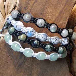 8mm Beaded Macrame Bracelet - Neutral Colors