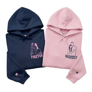 Custom Couple Matching Hoodie Set Personalized Embroidery from Photo – Gift for Anniversary Lover, Personalized Date Embroidery for Boyfriend Girlfriend