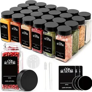 Glass Condiment Shakers Set with Stainless Steel Lids, 12/24 Pack Seasoning Containers, Kitchen Spice Storage Box, Creative Outdoor BBQ, Kitchen Gadgets, Utensils