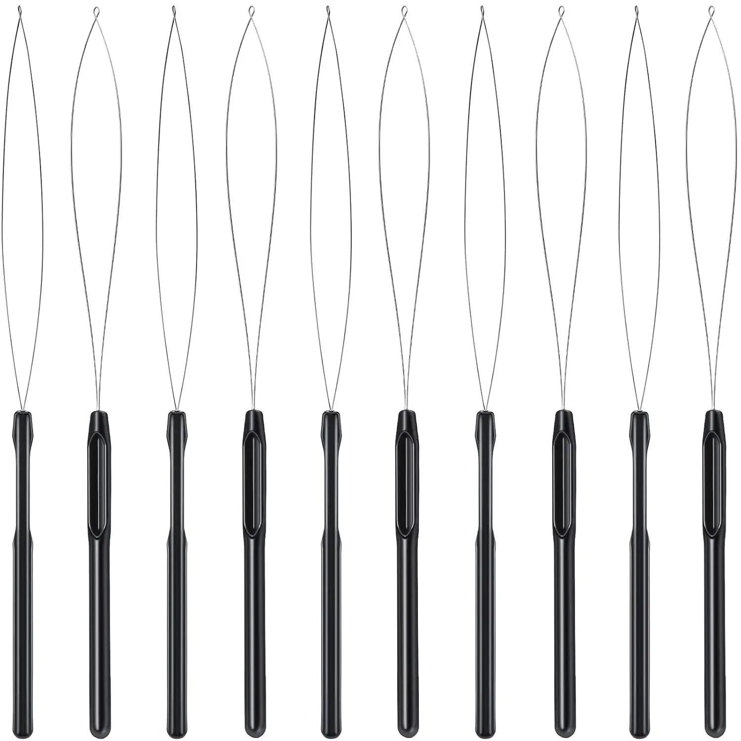 Youth 10-Piece Hair Extension Kit - Lightweight Easy-Grip Handle Loop Needle Threader, Straight Pulling Hooks, Bead Device for Haircare & Feather Extensions (Black)