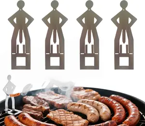4 PCS Funny Man-Shaped Hot Dog Holder & Sausage Stand Stainless Steel Grill Rack Portable Reusable for Camping BBQs Durable Dishwasher-Safe BBQ Conversation Starter