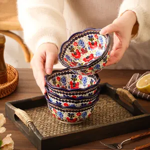 Vintage Ceramic Bowl Set, 12.7cm Exotic Design, Microwave & Dishwasher Safe, Ideal for Cereal, Soup, Snacks, Rice, Salad, 13.4oz Capacity