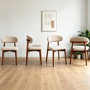 Light Camel Flannelette Dining Chairs Set of 4, Armless Ergonomic Kitchen Chairs with Solid Wood Legs, Comfy Seating for Living Room & Restaurant