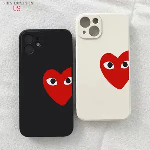 Luxury Case Cute Love Heart Pattern Compatible with iPhone 11 12 13 14 15 16 17 Pro Max Plus Promax Women Girls Black Frame Design Shockproof  Protective Phone Cover - Red Heart Suitable for Halloween, Christmas and Birthdays Gifts for Friends and Family
