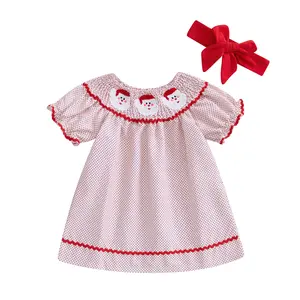 Baby Girl Christmas Outfit Infant Toddler Santa Polka Dots Print Smocked Dress Vintage Princess Party A Line Dresses