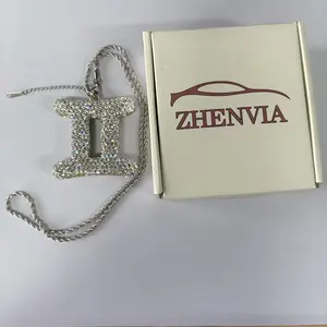 Zodiac Symbol Full Diamond Car Pendant, Heart Rhinestone + Fluffy Feather Design, Luxury Bling Car Interior Accessory, Perfect Gift for Women