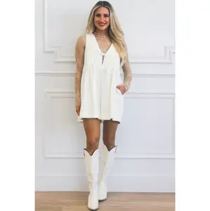 Free Bird Denim Romper: Cream