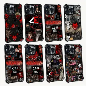 Trendy Art Cool Phone Cases El M-Makabelico IPhone 17 Promax Pro Air 16 Plus 15 14 13 12 11 X XS MAX Four Corners Airbag Electroplated Black Casing Shockproof Protective Cover Gift For Birthday Christmas Halloween