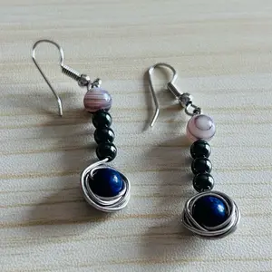 SCS-BWER2-014 Midnight Orbit Earrings with tourmaline and Lapislázuli beads