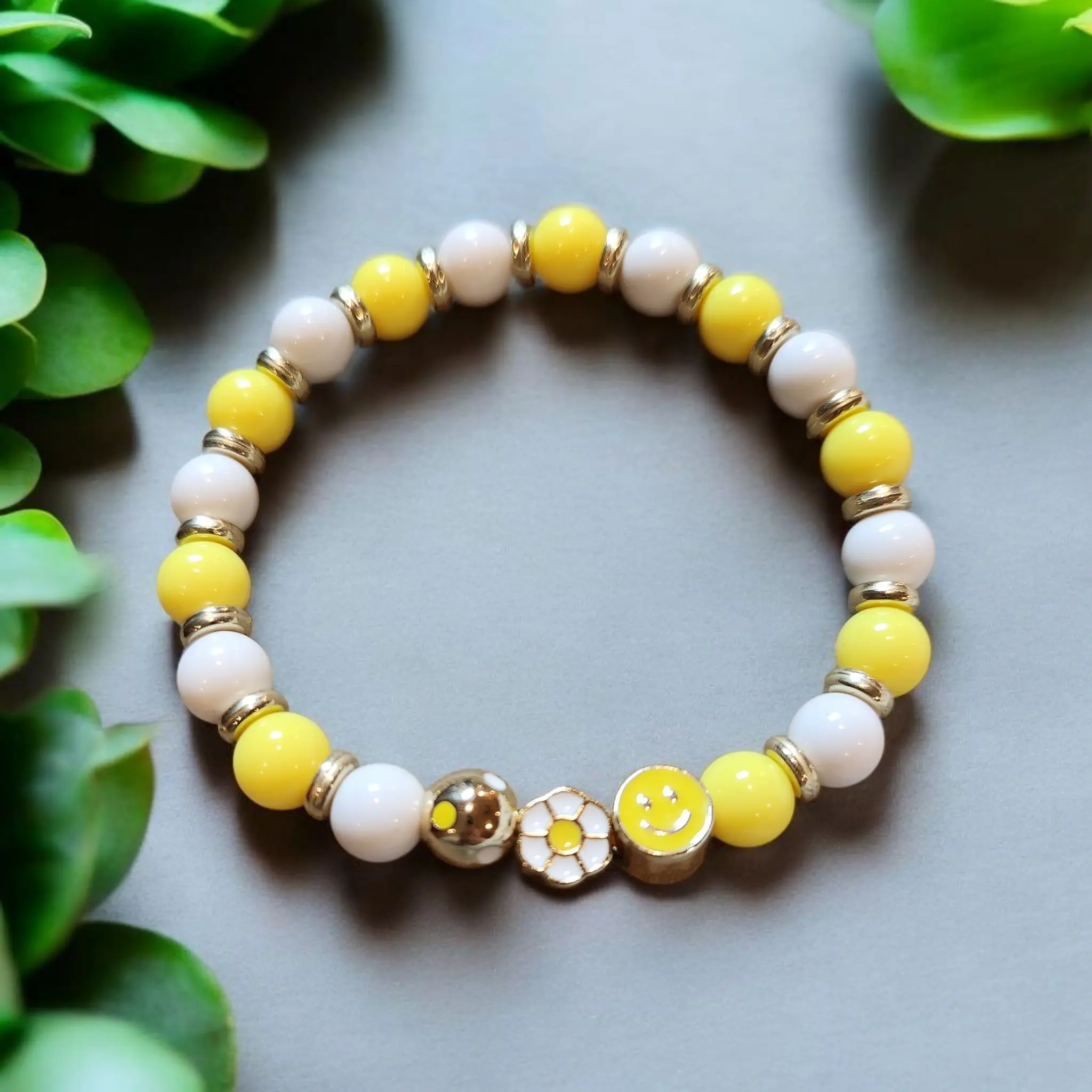 Yellow And White Daisy Charm Bracelet
