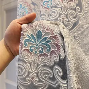 1pc European Court Style Blackout Curtain, Blue Glitter Embossed Jacquard, Luxurious Living Room Bedroom Floor-To-Ceiling Decorative Drapes