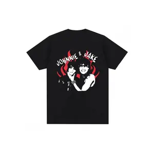 Carpesun 1pc Jake Webber & Johnnie Guilbert Vintage Graphic T-Shirt for Men & Women - 100% Cotton 180gsm Oversized Crew Neck Short Sleeve Tee with Cartoon Flame Design, Casual Casual Attire, Allseason Apparel, Retro Style Shirt, Machine Washable Top
