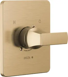 Delta Velum 14 Series Gold Shower Valve Trim Kit with Champagne Bronze Finish T14037-CZ Single Function Shower Handle for Modern Aesthetics