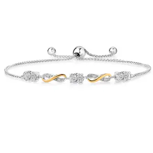 Gem Stone King 3-Stone Infinity Bracelet for Women | 925 Silver 10K Yellow Gold | 6X4MM Oval Gemstone Birthstone and Lab Grown Diamond | Adjustable Up to 9 Inch