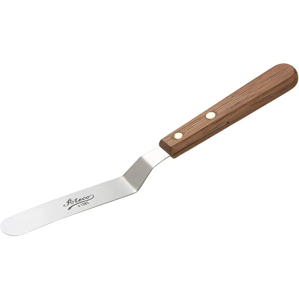 Offset Spatula Turner for Kitchen Cooking & Barbecue, 4.5 in Offset Shape Stainless Steel Turner with Flexible Tip, 3/4 x 4 1/2-inches Tapered Ground Blade, Durable Natural Finish Wooden Handle, Steel Blade