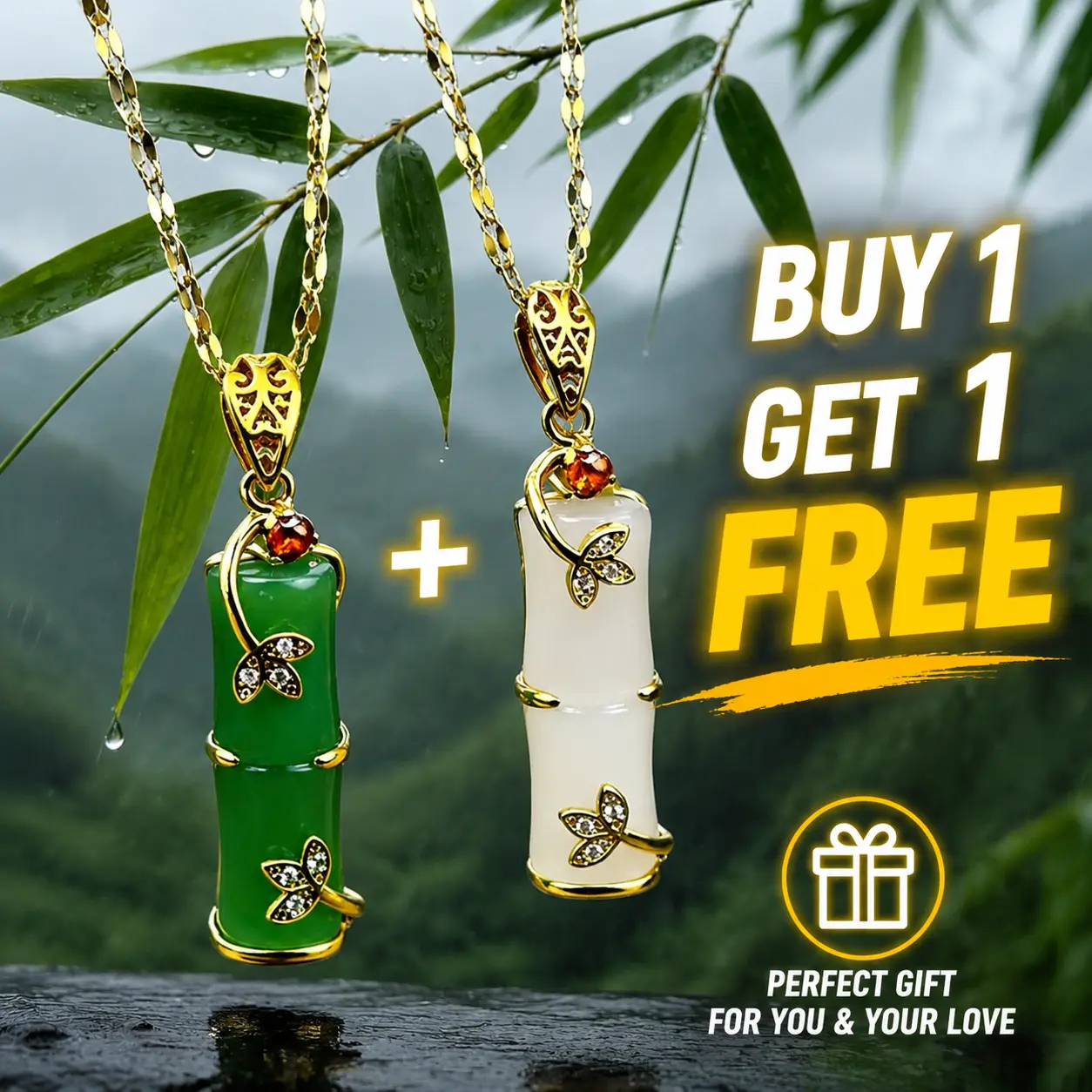 Unisex Jade Bamboo Necklace with Natural Stone Pendant, Handmade Lucky Charm for Daily Wear, 45cm Titanium Steel Chain - Choking Hazard Small Parts, Casual, Metal, Charms & Pendants, Cyan Jade, Environmentally Friendly, Artisan Charms & Pendants