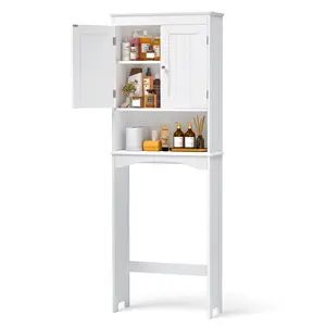 Gizoon 66''H Over The Toilet Storage Cabinet with Adjustable Shelf and Double Doors, Tall Cabinet, Bathroom Space Saver Organizer Above Toilet with Open Shelf, Taller Wooden Free Standing Toilet Rack